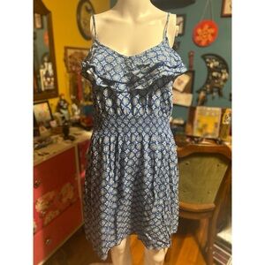 Blue Elle Sundress with Geometric Print Medium Great for Fall Layering